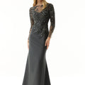Illusion Fit and Flare Evening Gown with Beaded Metallic Embroidery Morilee