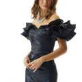 Off The Shoulder Textured Jacquard Evening Gown Morilee