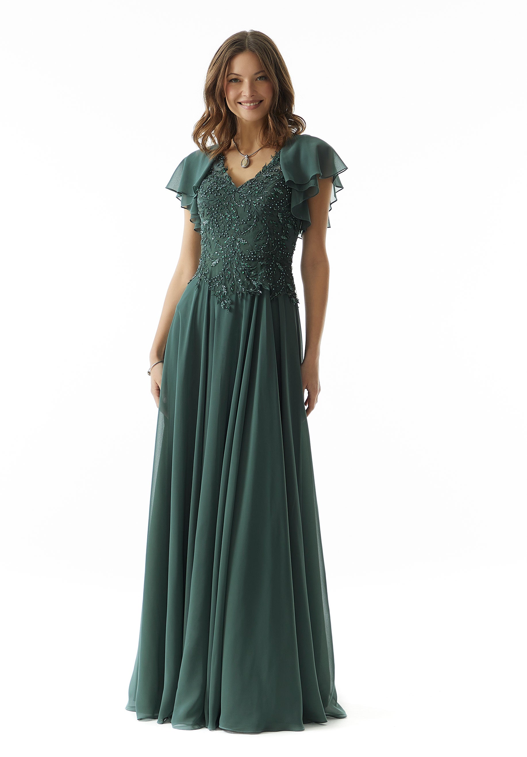 A-line Chiffon Evening Gown with Beaded Embroidery Morilee