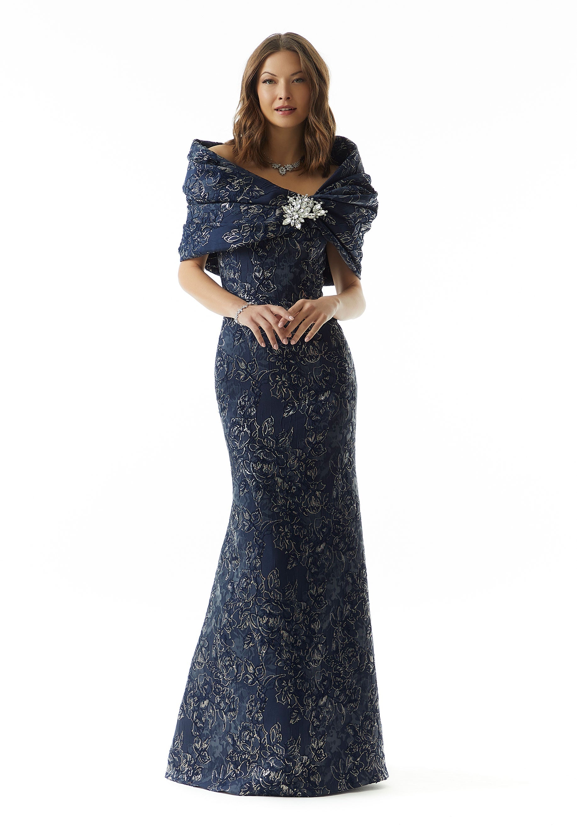 Fit and Flare Evening Gown with Detachable Wrap Morilee