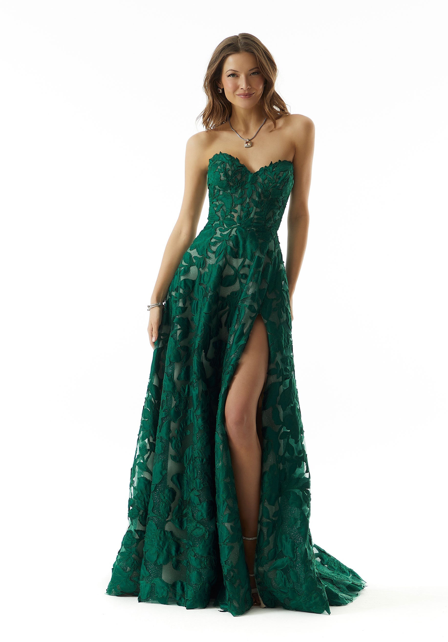 Sparkle Tulle Evening Gown with Satin Floral Appliqués Morilee