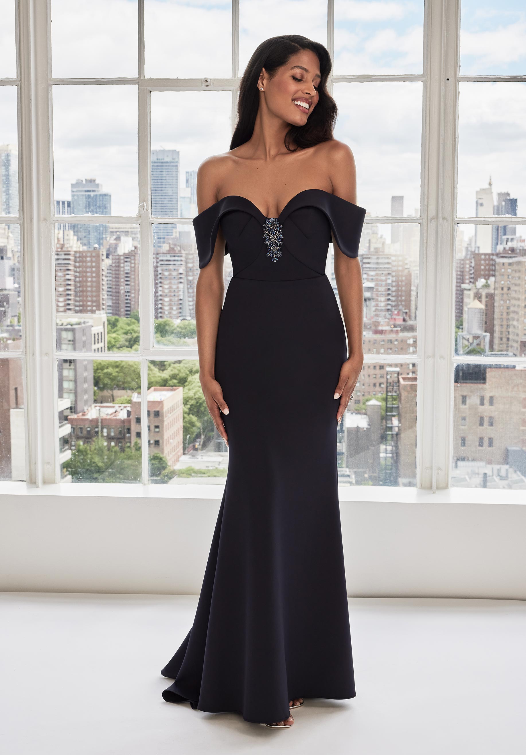 Sweetheart Scuba Jersey Fit and Flare Evening Gown Morilee