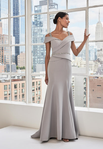 Peplum Mermaid Evening Gown with Crystal Beading