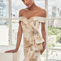 Metallic Brocade Evening Gown with Abstract Floral Print Morilee