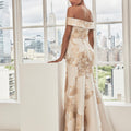 Metallic Brocade Evening Gown with Abstract Floral Print Morilee