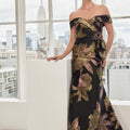 Metallic Brocade Evening Gown with Abstract Floral Print Morilee