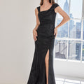 Caviar Patterned Metallic Brocade Evening Gown with Asymmetric Bodice Morilee