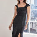 Caviar Patterned Metallic Brocade Evening Gown with Asymmetric Bodice Morilee