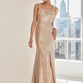Caviar Patterned Metallic Brocade Evening Gown with Asymmetric Bodice Morilee