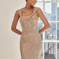 Caviar Patterned Metallic Brocade Evening Gown with Asymmetric Bodice Morilee