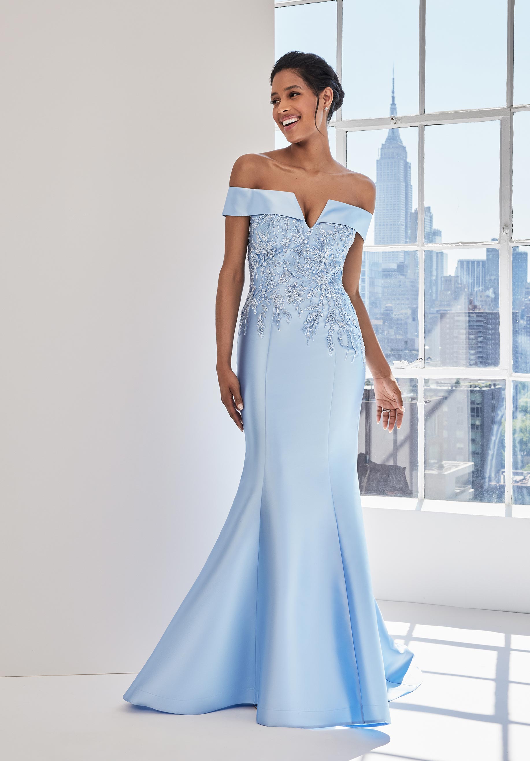 Sequin and Beaded Larissa Satin Evening Gown Morilee