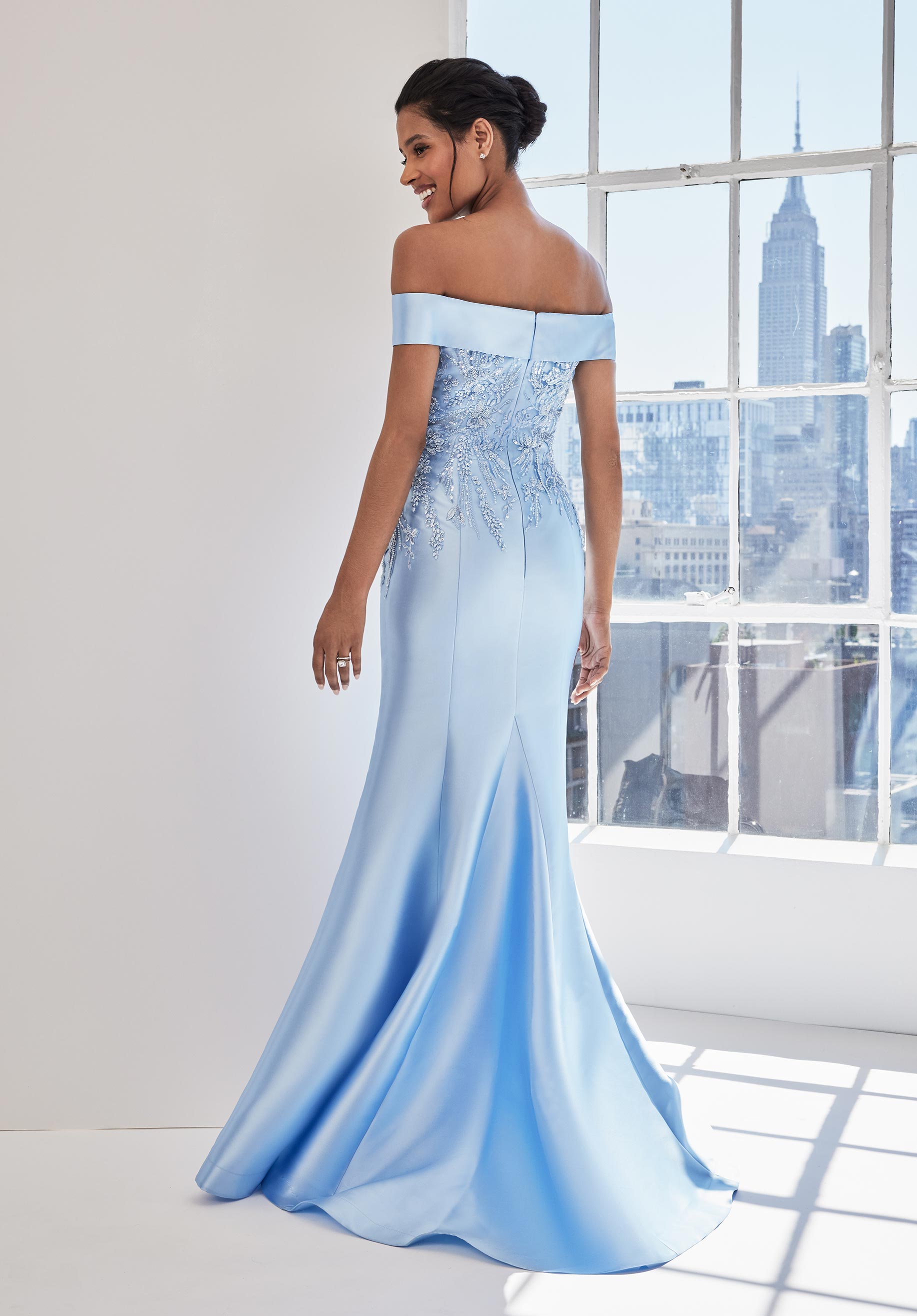 Sequin and Beaded Larissa Satin Evening Gown Morilee