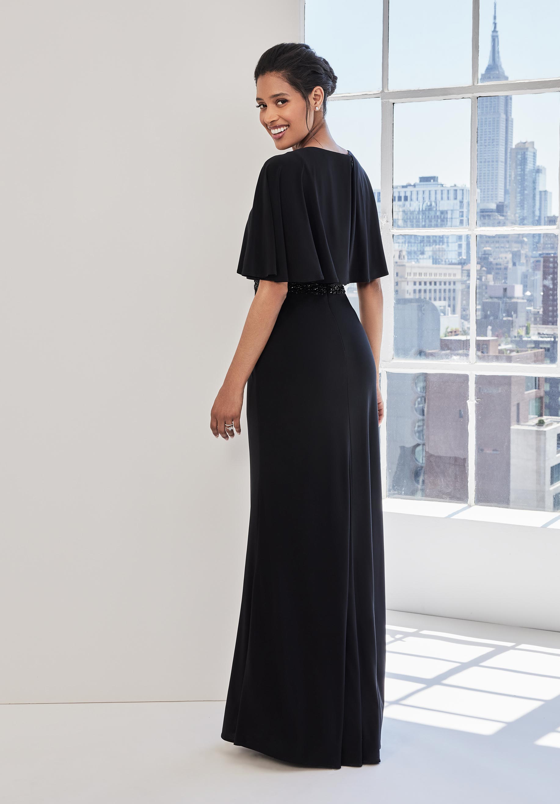 Jersey Sheath Evening Gown with Cape Sleeves Morilee