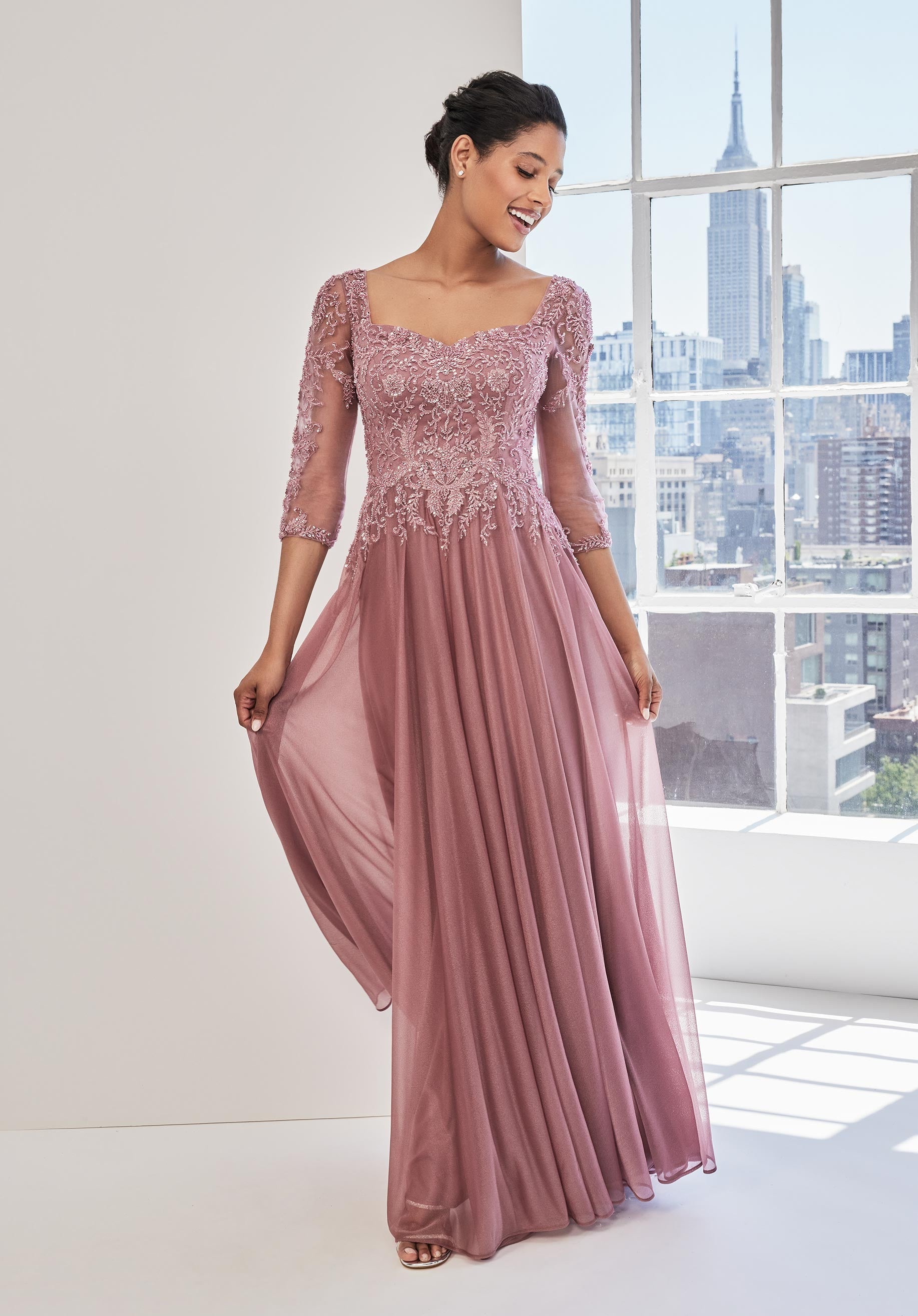 Beaded Embroidered Metallic Mesh A-line Evening Gown Morilee