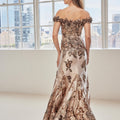 Three Dimensional Floral Metallic Jacquard Evening Gown Morilee