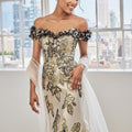 Three Dimensional Floral Metallic Jacquard Evening Gown Morilee