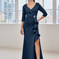 Draped Ruffle Evening Gown with Three Quarter Sleeves Morilee