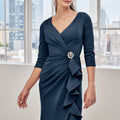 Draped Ruffle Evening Gown with Three Quarter Sleeves Morilee