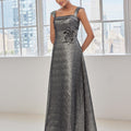 Metallic Brocade A-Line Evening Gown with Rosette Morilee