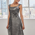 Metallic Brocade A-Line Evening Gown with Rosette Morilee