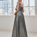 Metallic Brocade A-Line Evening Gown with Rosette Morilee