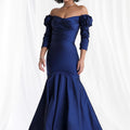Taffeta Mermaid Evening Gown with Rosette Sleeves Morilee