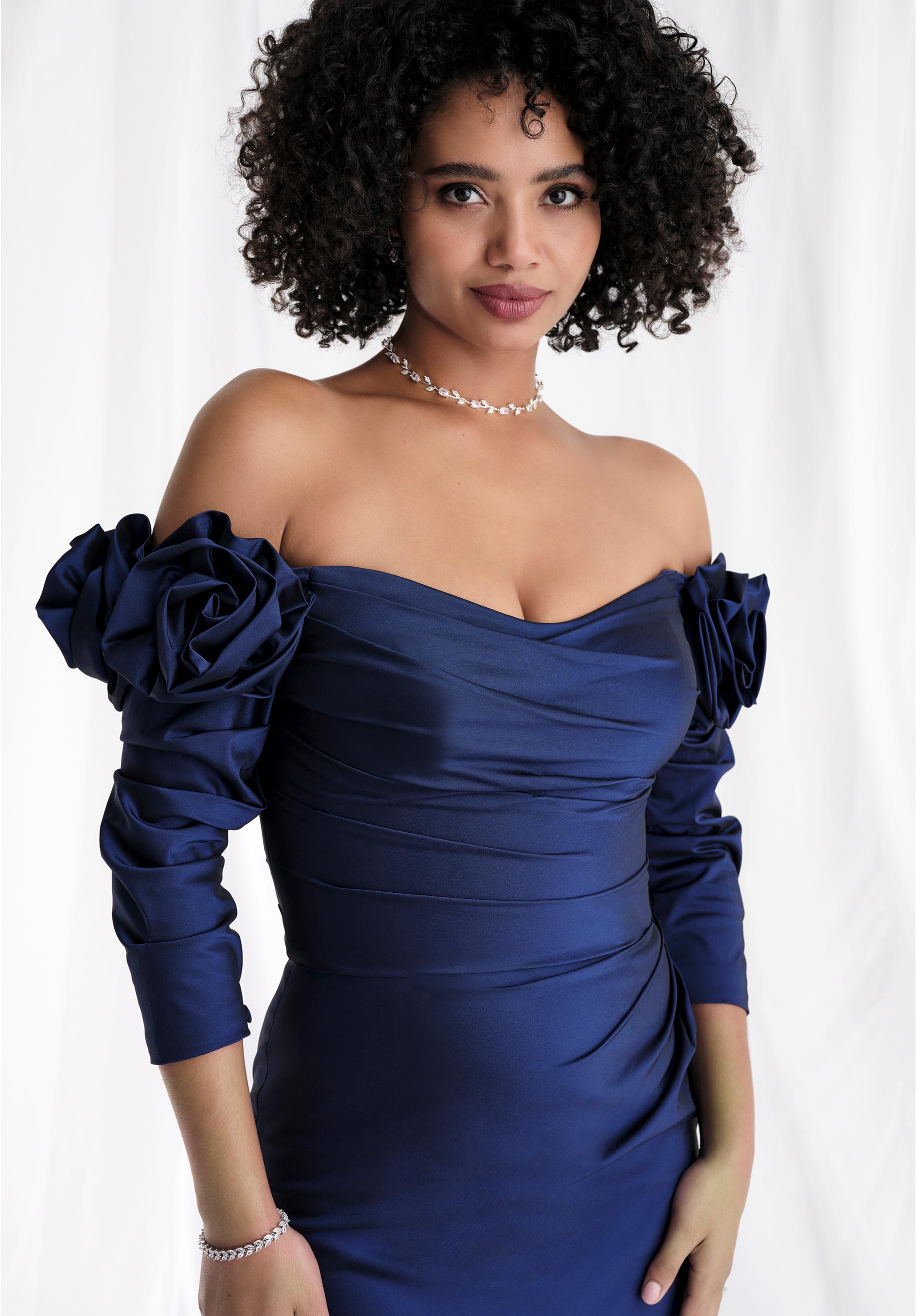 Taffeta Mermaid Evening Gown with Rosette Sleeves Morilee