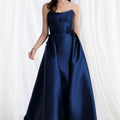 Cat Eye Column Mikado Evening Gown with Detachable Overskirt Morilee