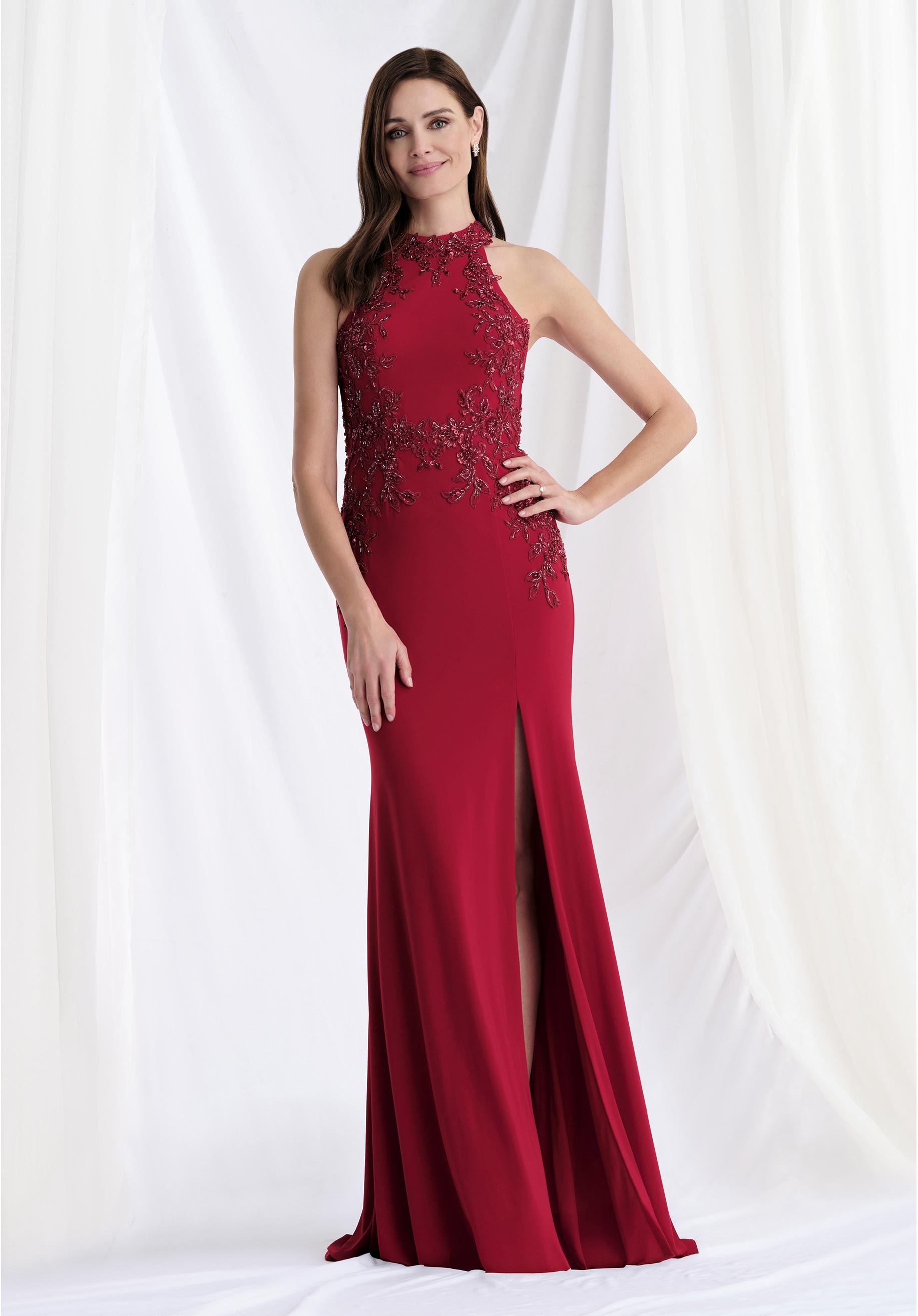 Halter Neck Illusion Back Fit and Flare Evening Gown Morilee