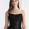 Strapless Beaded Fringe Fit and Flare Evening Gown Morilee