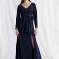 Long Sleeve Scuba Knit Fit and Flare Evening Gown with Bow Morilee