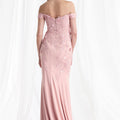 Beaded Floral Crepe Fit and Flare Evening Gown Morilee