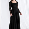 Long Sleeve Beaded Net and Chiffon Evening Gown Morilee