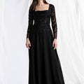Long Sleeve Beaded Net and Chiffon Evening Gown Morilee