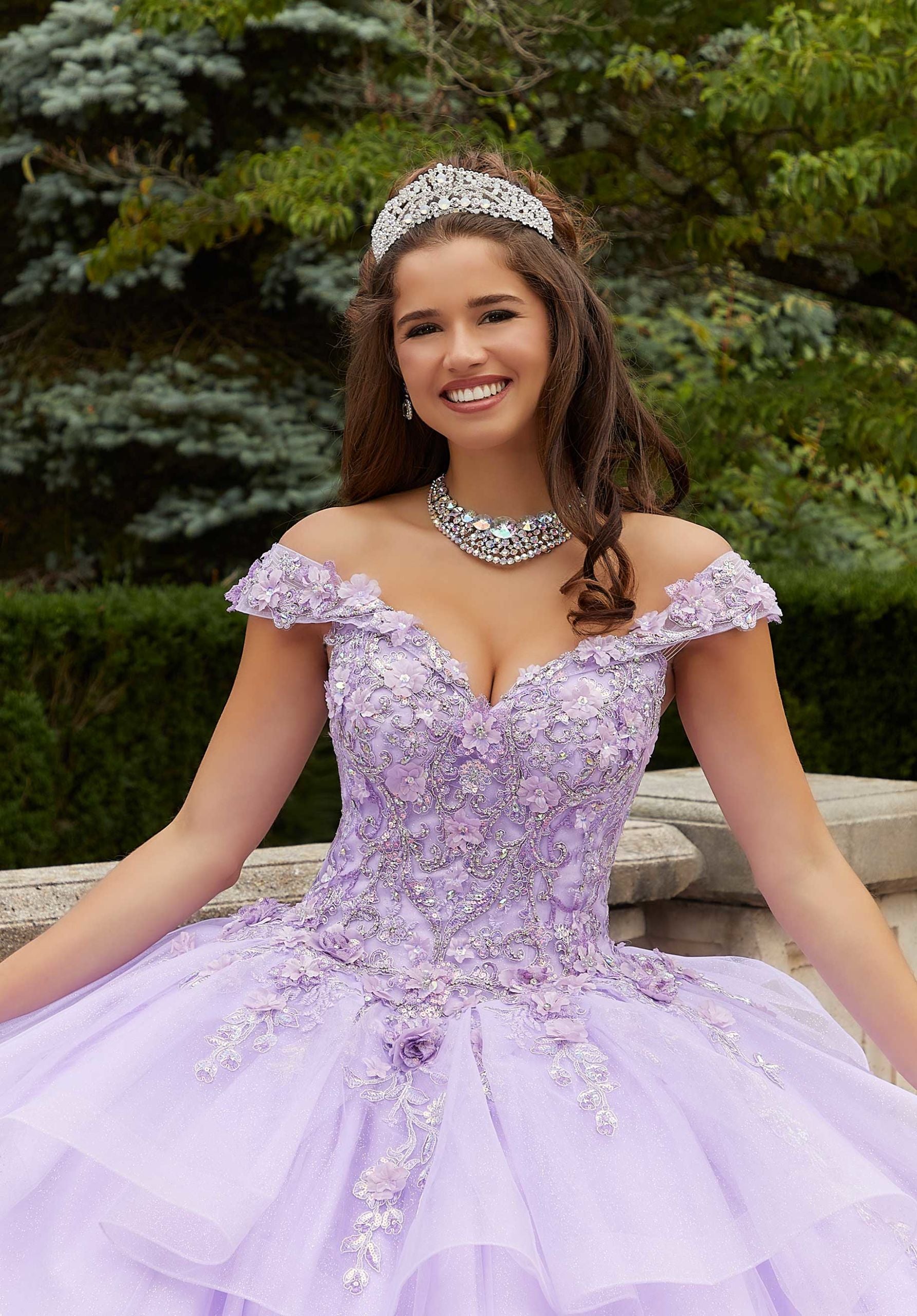 Three-Dimensional Floral Quinceañera Dress with Flounced Overskirt