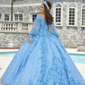 Patterned Glitter Tulle Quinceañera dress with Bishop Sleeves