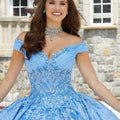 Patterned Glitter Tulle Quinceañera dress with Bishop Sleeves
