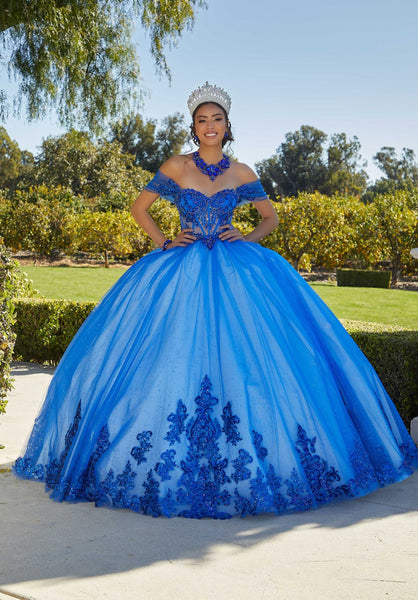 blue quinceanera dress Rhinestone and Crystal Beaded Quinceañera Dress with Sheer Bodice