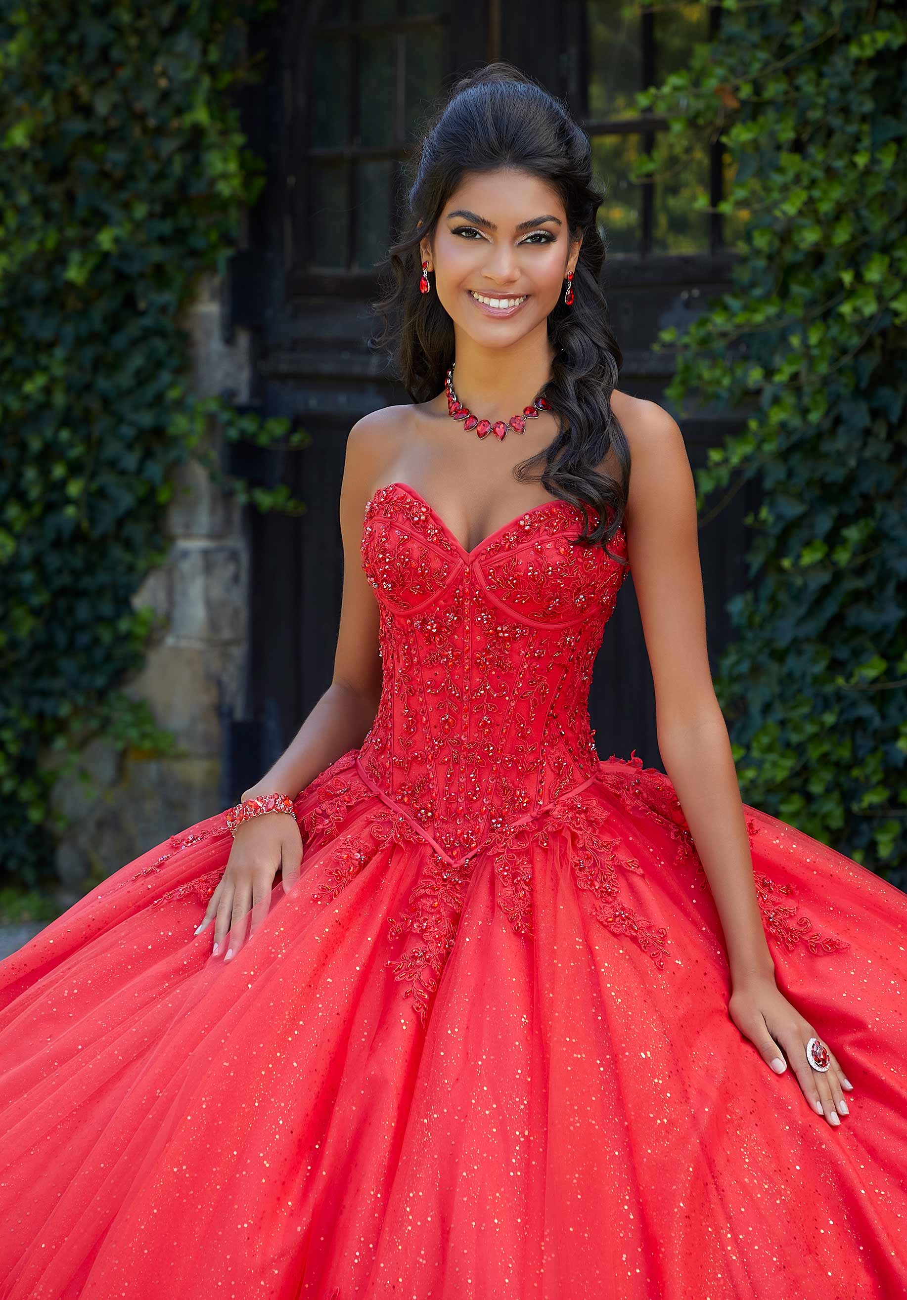Crystal Beaded Lace on Sparkle Tulle Quinceañera Dress Morilee
