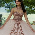 Pattern Sequin Rhinestone and Crystal Beaded Quicneañera Dress Morilee