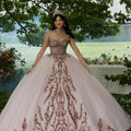 Pattern Sequin Rhinestone and Crystal Beaded Quicneañera Dress Morilee