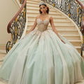 Three-Dimensional Embroidered Diamanté Beaded Quinceañera Dress with Sheer Bodice Morilee