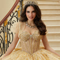 Three-Dimensional Embroidered Diamanté Beaded Quinceañera Dress with Sheer Bodice Morilee