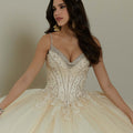 Crystal and Diamanté Beaded Quinceañera Dress with Alençon Lace Appliqués Morilee