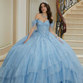 Three-Dimensional Floral Lace Quinceañera Dress on a Flounced Skirt Morilee