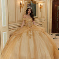 Diamanté and Crystal Beaded Metallic Lace Quinceañera Dress Morilee