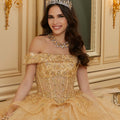 Diamanté and Crystal Beaded Metallic Lace Quinceañera Dress Morilee