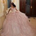 Diamanté and Crystal Beaded Metallic Lace Quinceañera Dress Morilee