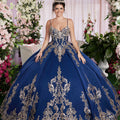 Sequin Embroidered Metallic Quinceañera Dress with Cape Morilee