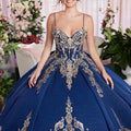 Sequin Embroidered Metallic Quinceañera Dress with Cape Morilee